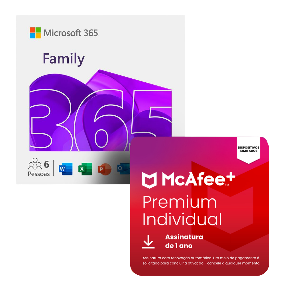 Microsoft 365 Family + Antivírus Mcafee Premium Individual Digital