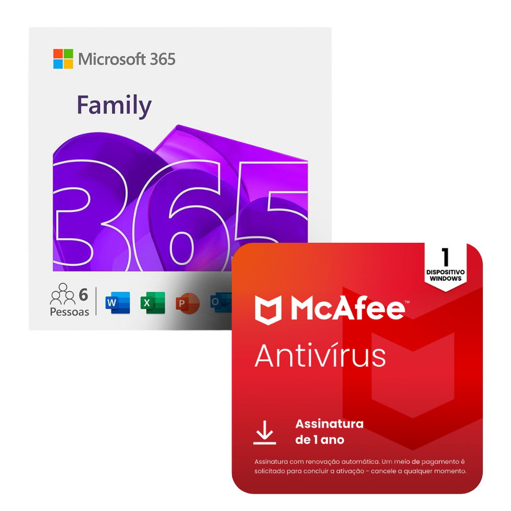 Microsoft 365 Family + Antivírus Mcafee 1 PC Digital